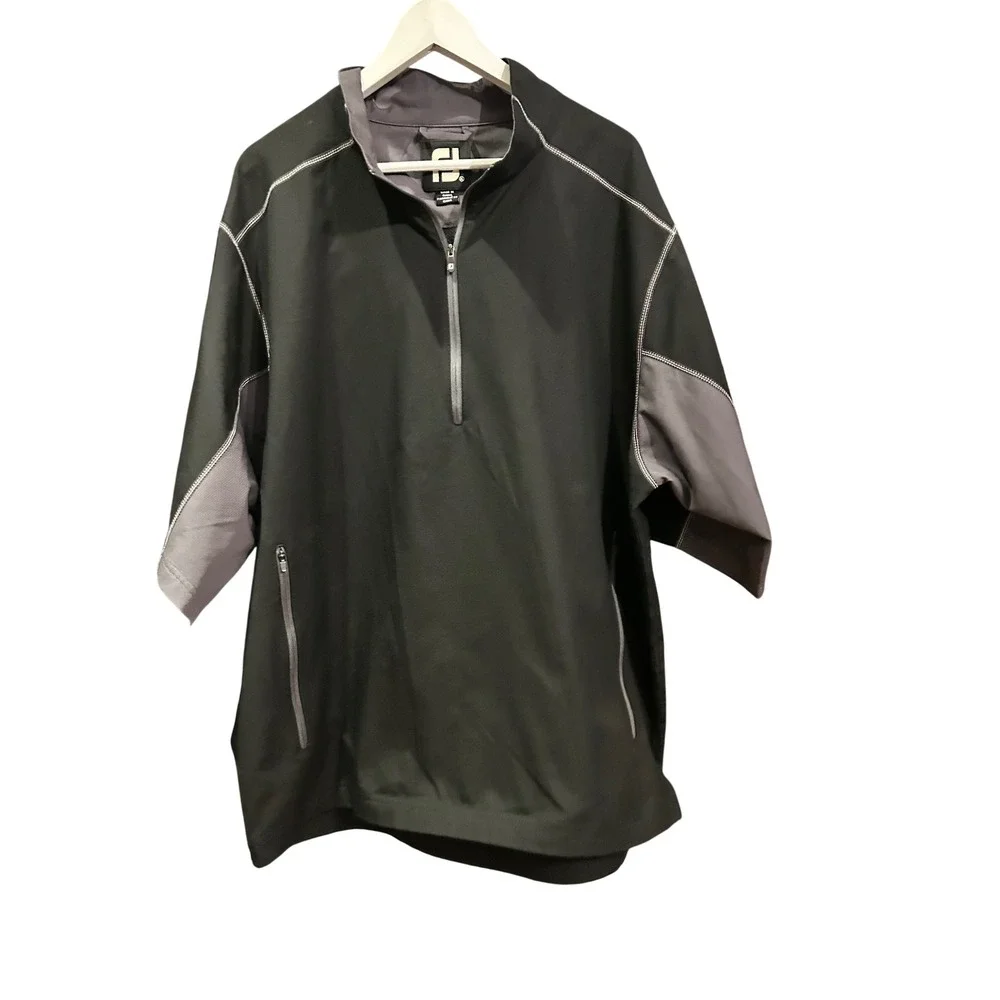 FootJoy Mens Golf Windshirt Quarter Zip Short Sleeve Black Grey Pullover‎ Large